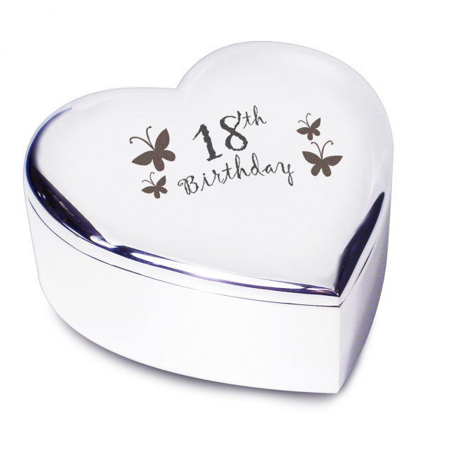 18th birthday butterflies heart trinket box